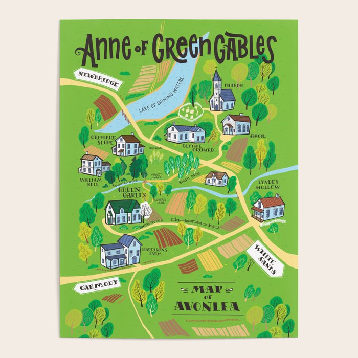 Illustrated map of Avonlea Poster by Pemberley Pond Society6