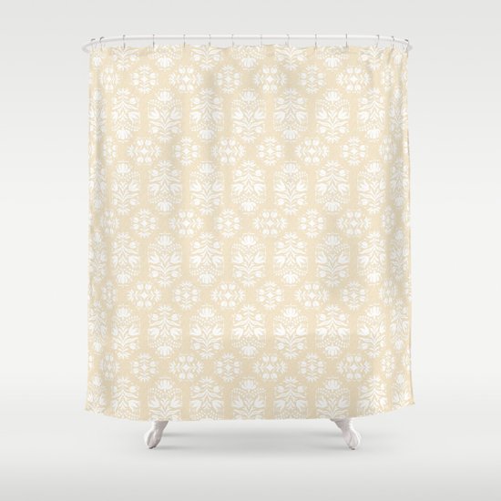 Burlap and Damask Shower Curtain