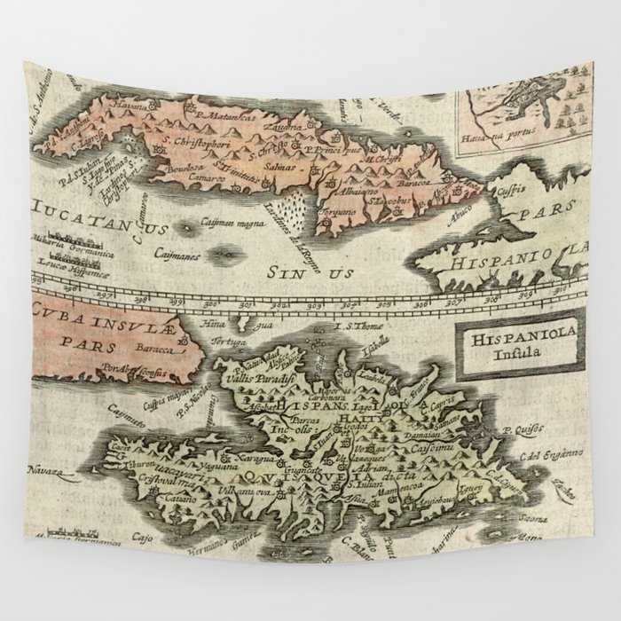 Vintage Map of The Caribbean Islands (1630) Wall Tapestry by BravuraMedia  Society6