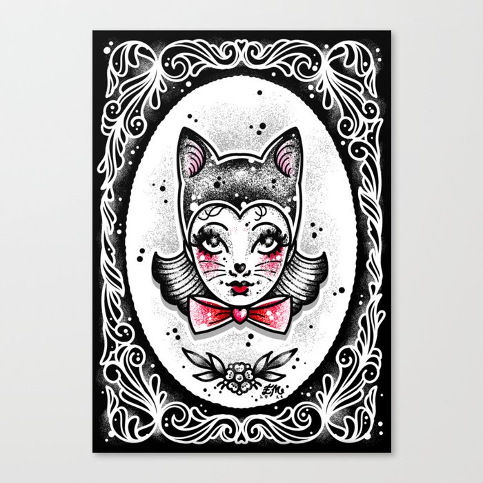 Cosplay Dress Up Kitten Cat Girl Vintage Style Goth Cute Traditional Flash  Tattoo Canvas Print By Ella Mobbs | Society6