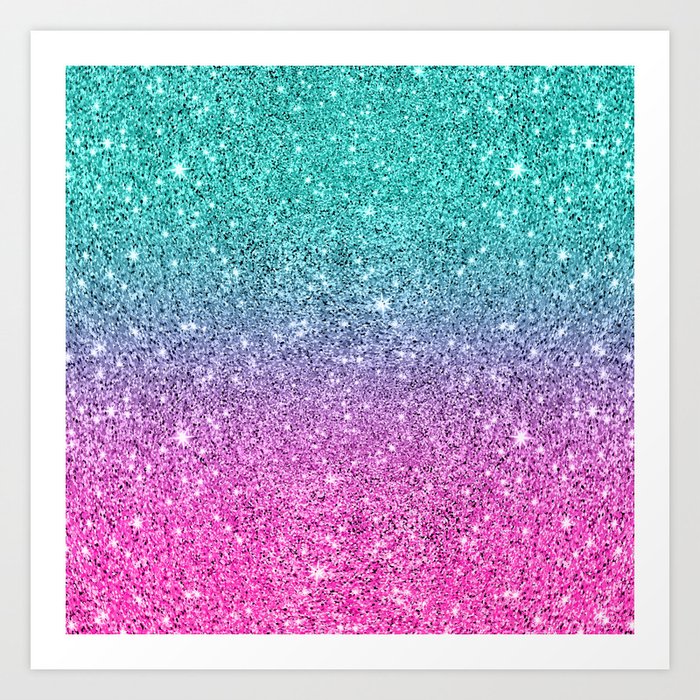 Pink and turquoise glitter ombre Art Print by artonwear | Society6