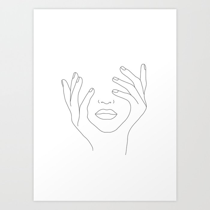 Minimal Line Art Woman with Hands on Face Art Print by Nadja | Society6 Minimal Line Art Woman With Hands On Face Art Print By Nadja | Society6