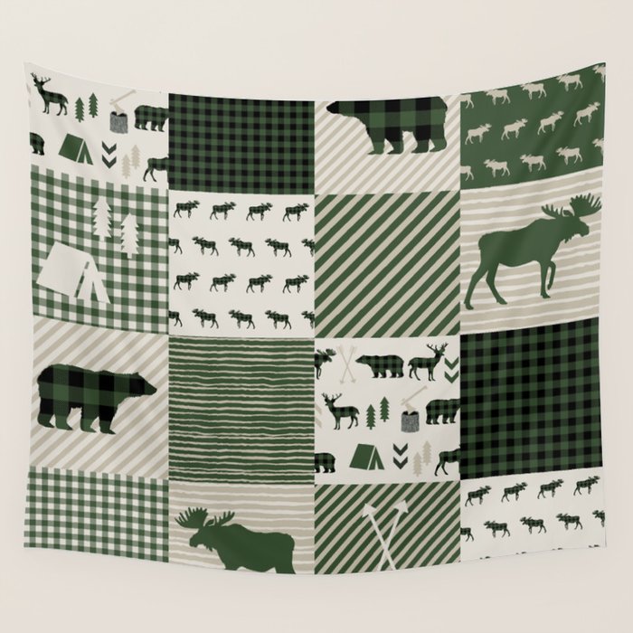 Camping hunter green plaid quilt cheater quilt baby nursery cute