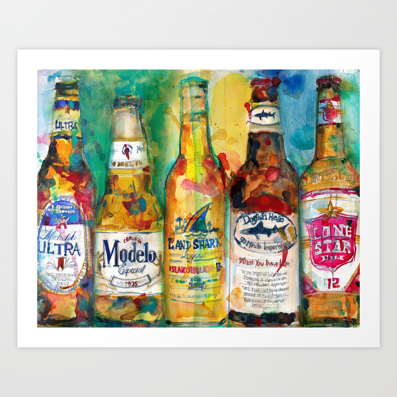 Michelob Ultra - Modelo - Land Shark - Dogfish Head - Lone Star Art Print  by Dorrie Rifkin Watercolors | Society6