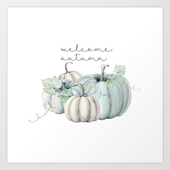 welcome autumn blue pumpkin Art Print by sylviacookphotography | Society6