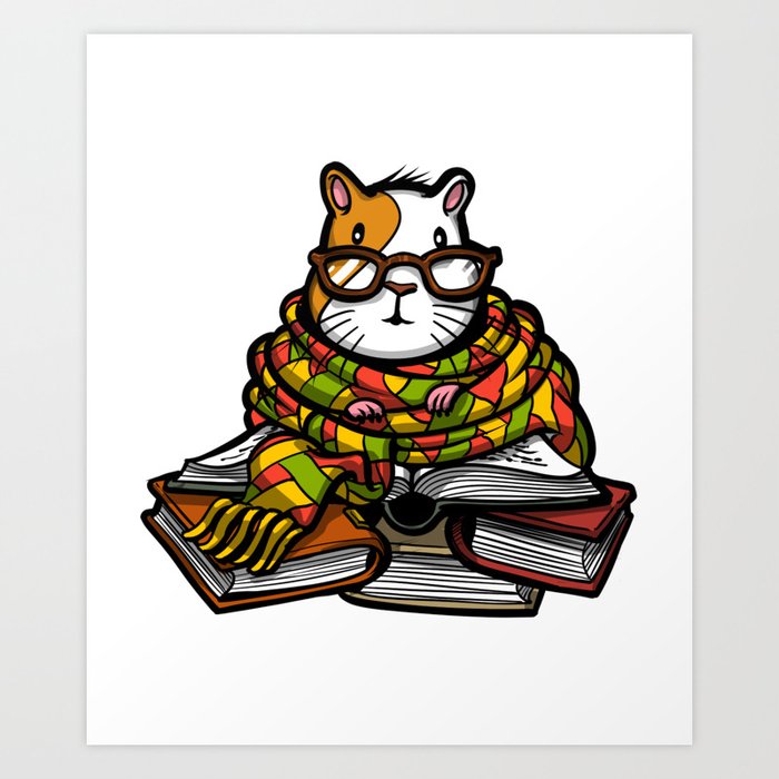 Guinea Pig Reading Book Cute Cavy Pet Art Print by Nikolay Todorov