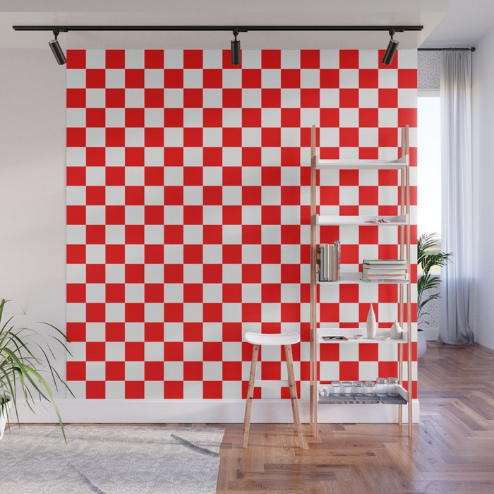 Jumbo Australian Racing Flag Red And White Checked Checkerboard Pattern Wall Mural By Podartist Society6