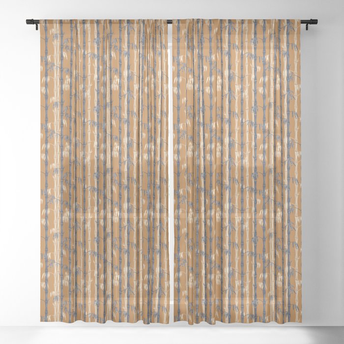 Rust Tan Blue Sheer Curtain By, Bamboo Window Curtains