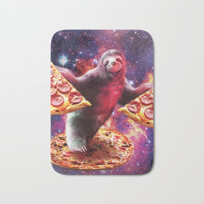 funny space sloth with pizza bath mat by randomgalaxy